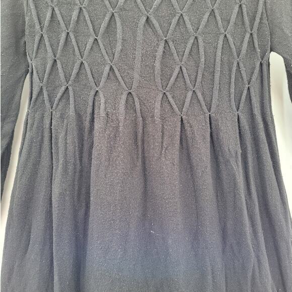 Max Studio Black Knit Knot Smocking Long Sleeve Stretch Sweater Dress - Picture 7 of 12